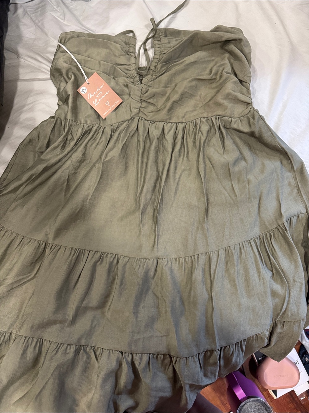 Shirred Pleated Bust Halter Mini Dress Green - Picture 9 of 9